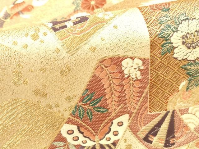 平和屋本店▼六通柄袋帯 唐織 舞蝶鳳凰花熨斗文 宴舞 本金箔 九百錦 正絹 逸品 DABL9254op