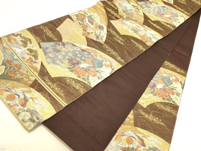 平和屋本店▼六通柄袋帯 唐織 桃山王朝扇面文 本金箔 正絹 逸品 DABL9257op