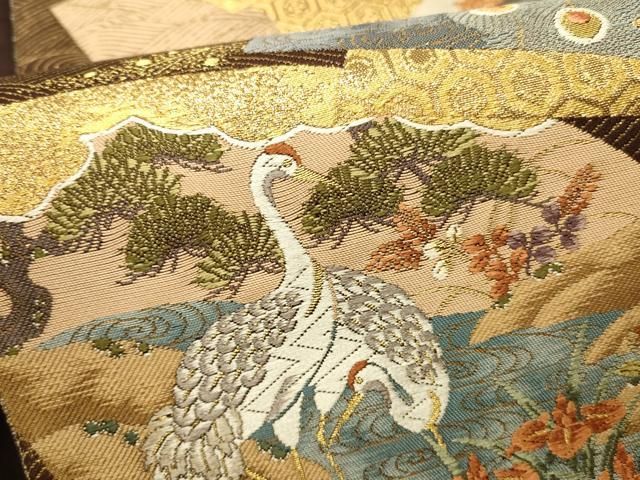 平和屋本店▼六通柄袋帯 唐織 桃山王朝扇面文 本金箔 正絹 逸品 DABL9257op