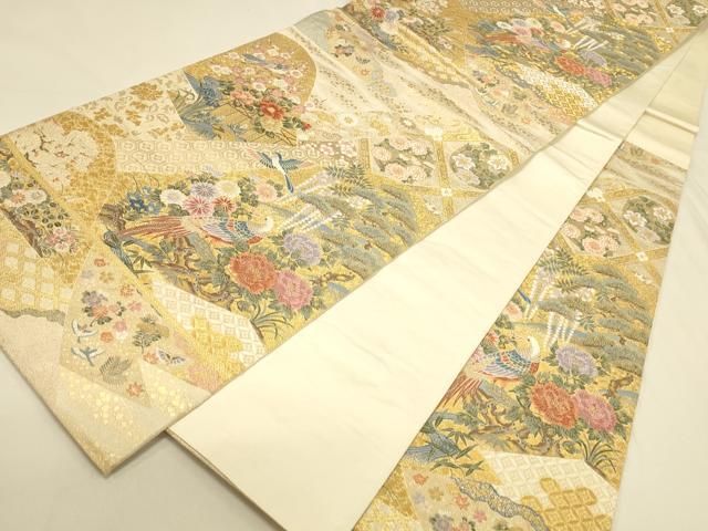 平和屋本店▼六通柄袋帯 唐織 遠山錦鶏文 本金箔 正絹 逸品 DABL9260op
