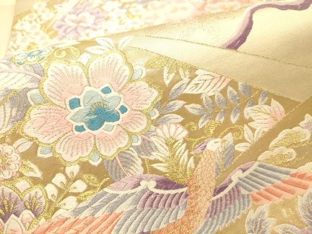 平和屋本店▼六通柄袋帯 唐織 裂取牡丹更紗小花文 九百錦袋 純金箔 正絹 逸品 DABL9262op