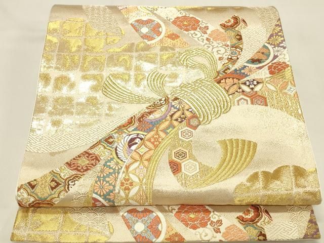 平和屋本店▼六通柄袋帯 唐織 吉兆熨斗文 本金箔 正絹 逸品 DABL9270op