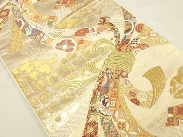 平和屋本店▼六通柄袋帯 唐織 吉兆熨斗文 本金箔 正絹 逸品 DABL9270op