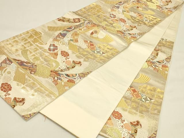 平和屋本店▼六通柄袋帯 唐織 吉兆熨斗文 本金箔 正絹 逸品 DABL9270op