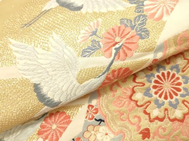 平和屋本店▼六通柄袋帯 唐織 正倉院飛鶴花文 九百錦24金箔 正絹 逸品 DABL9273op