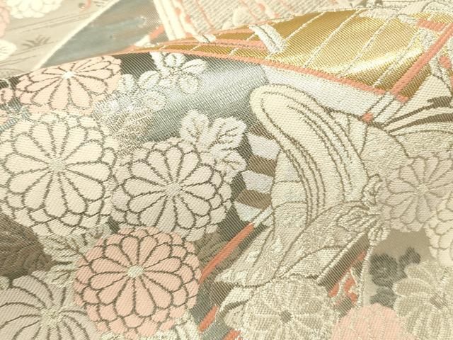 平和屋本店▼六通柄袋帯 平安人物風景花文 本金二丁箔 正絹 逸品 DABL9278op