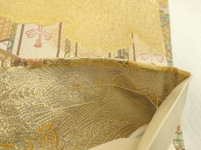 平和屋本店▼全通柄袋帯 風景人物文 本金弐重箔 正絹 逸品 DABL9361op