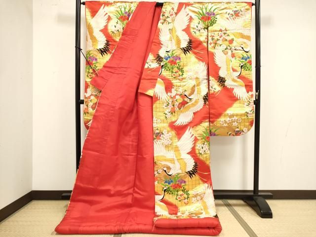平和屋本店●色打掛 お引きずり 和装 婚礼 結婚式 花嫁 神社挙式 唐織 飛鶴花文 金糸 逸品 DABM1742cd
