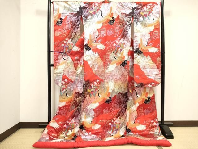 平和屋本店●色打掛 お引きずり 和装 婚礼 結婚式 花嫁 神社挙式 唐織 御所車飛鶴花文 金銀糸 逸品 DABM1743cd