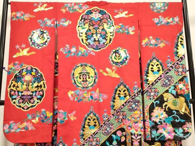 平和屋本店●本手描友禅作家 秋山章 色打掛 お引きずり 和装 婚礼 結婚式 花嫁 神社挙式 向かい鳥花鳥文 金彩 逸品 DABM1752cd