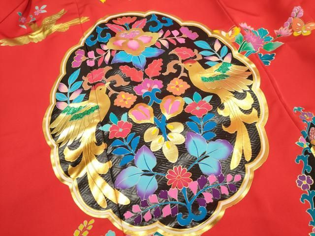 平和屋本店●本手描友禅作家 秋山章 色打掛 お引きずり 和装 婚礼 結婚式 花嫁 神社挙式 向かい鳥花鳥文 金彩 逸品 DABM1752cd