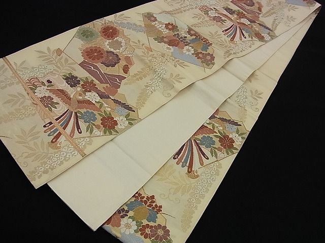 平和屋着物■六通柄袋帯 唐織 鳳凰扇面花文 金糸 逸品 n-di0162