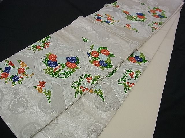 平和屋着物■六通柄袋帯 唐織 雲取り吉祥文 銀糸 逸品 n-di0204