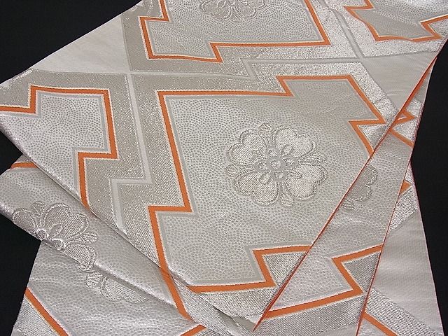 平和屋着物■六通柄袋帯 松皮菱花文 銀糸 逸品 du1241