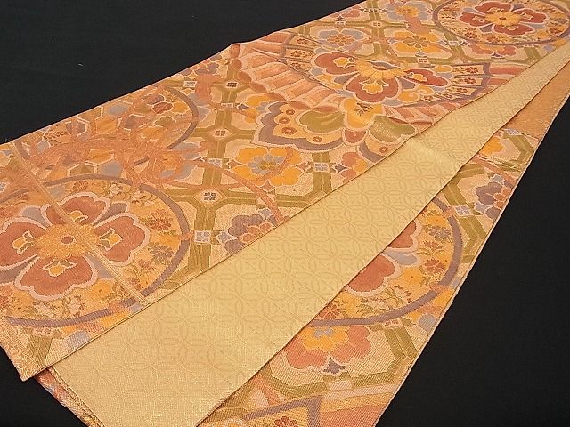 平和屋着物■佐賀錦 六通柄袋帯 吉祥花文 金糸 逸品 du1267