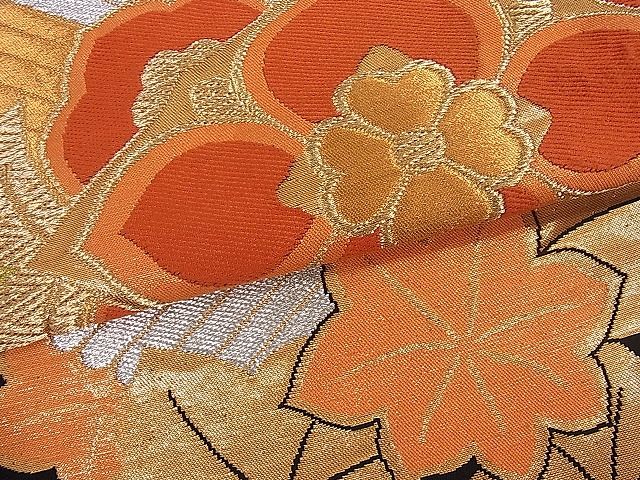 平和屋着物■六通柄袋帯 松葉花文 黒地 金銀糸 逸品 du1641