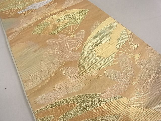 平和屋着物■六通柄袋帯 扇面松葉文 金銀糸 逸品 du1684