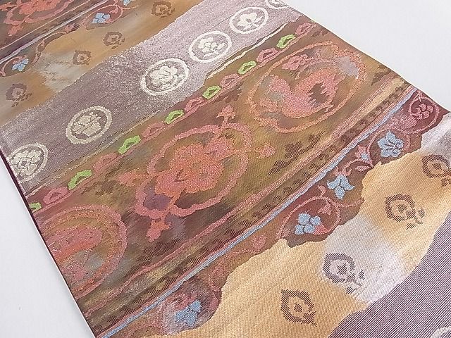平和屋着物■六通柄袋帯 洋花文 金糸 逸品 du1697