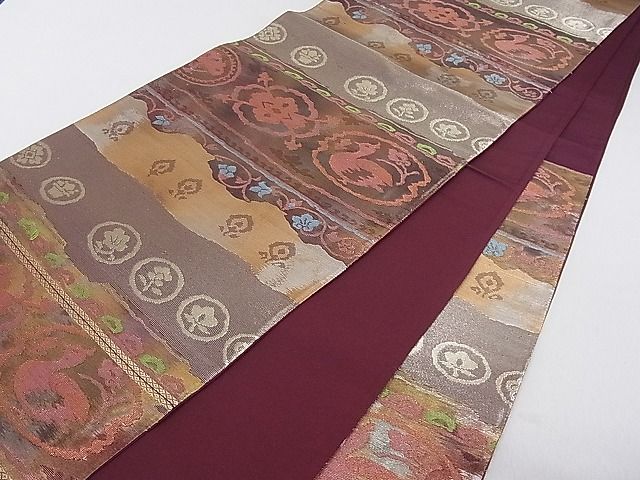 平和屋着物■六通柄袋帯 洋花文 金糸 逸品 du1697