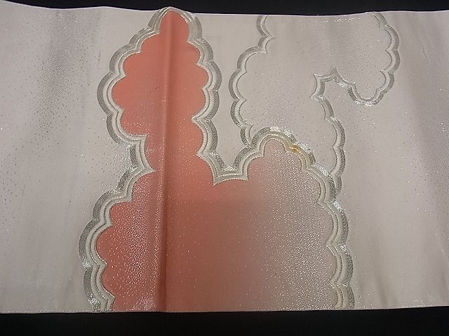 平和屋着物■太鼓柄袋帯 駒刺繍 雲取り文 銀糸 逸品 dy3806