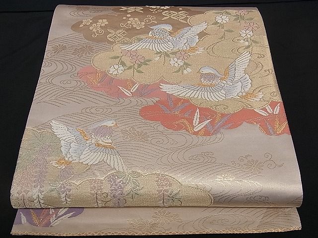 平和屋着物■六通柄袋帯 唐織 鴛鴦花文 金糸 逸品 dy5549