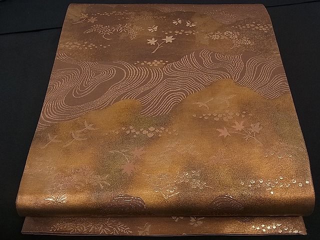 平和屋着物■六通柄袋帯 道長草花文 金糸 逸品 dy5554