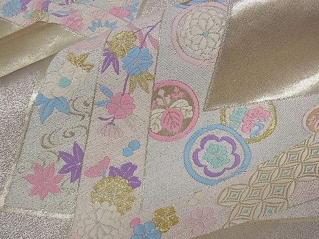 平和屋着物■六通柄袋帯 唐織 色紙重ね鳳凰草花文 金糸 逸品 dy5559