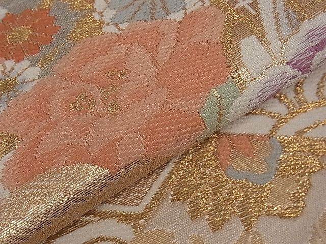 平和屋着物■六通柄袋帯 唐織 松皮菱御所車吉祥花文 プラチナ箔二重織 逸品 dy5567