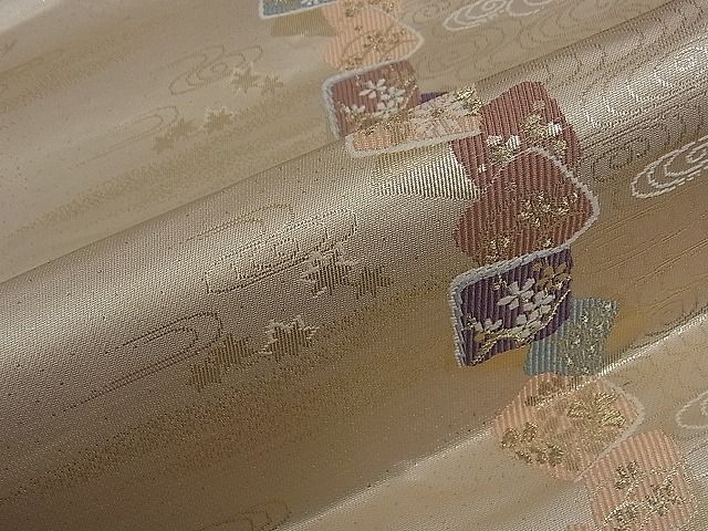 平和屋着物■六通太鼓柄袋帯 色紙重ね 竜田川 金糸 逸品 dy5592
