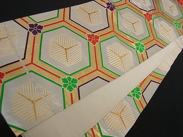 平和屋着物■六通柄袋帯 唐織 亀甲花文 金糸 逸品 dy5610