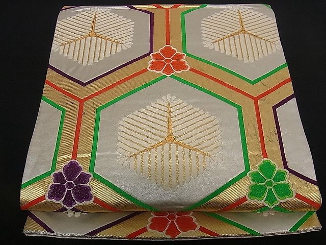 平和屋着物■六通柄袋帯 唐織 亀甲花文 金糸 逸品 dy5610