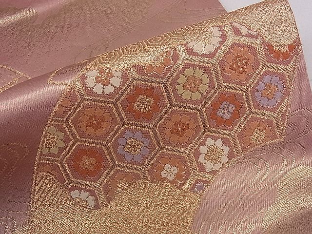 平和屋着物■六通柄袋帯 流水地紙亀甲花文 金糸 逸品 dy5918
