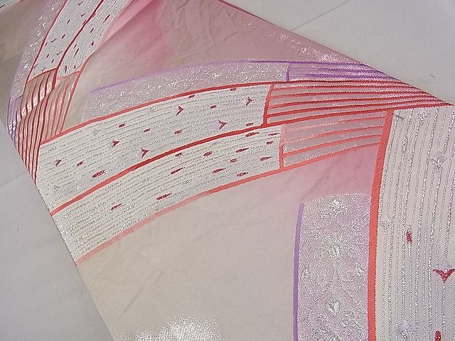 平和屋着物■六通柄袋帯 唐織 檜扇文 銀糸 逸品 dy6617