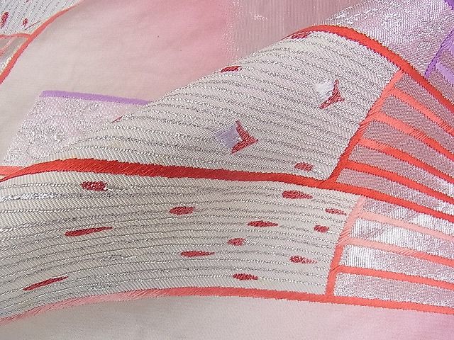 平和屋着物■六通柄袋帯 唐織 檜扇文 銀糸 逸品 dy6617