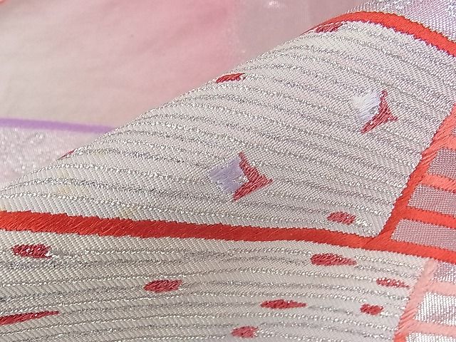平和屋着物■六通柄袋帯 唐織 檜扇文 銀糸 逸品 dy6617