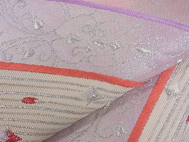 平和屋着物■六通柄袋帯 唐織 檜扇文 銀糸 逸品 dy6617