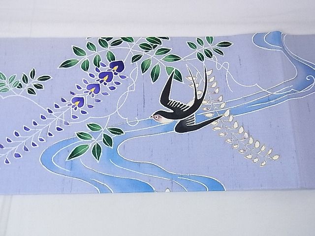 平和屋本店■超希少 東京友禅 久呂田明功 九寸名古屋帯 燕 藤花房 金彩 逸品 DZAA0037kh4 - 平和屋