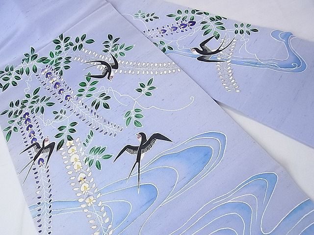 平和屋本店■超希少 東京友禅 久呂田明功 九寸名古屋帯 燕 藤花房 金彩 逸品 DZAA0037kh4 - 平和屋