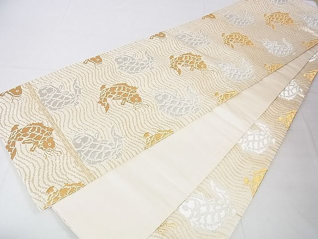 平和屋本店■極上 龍村晋謹製 全通柄袋帯 傅匠名錦 名物金銀鯉金襴 金銀糸 共箱付き 逸品 DZAA0283kh4 - 平和屋