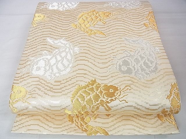 平和屋本店■極上 龍村晋謹製 全通柄袋帯 傅匠名錦 名物金銀鯉金襴 金銀糸 共箱付き 逸品 DZAA0283kh4 - 平和屋
