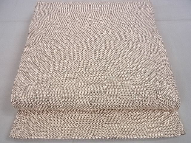 平和屋本店■極上 伊兵衛織 工芸手織 八寸名古屋帯 入子菱 薄桜色×白 たとう紙付き 逸品 DZAA0293kh4 - 平和屋