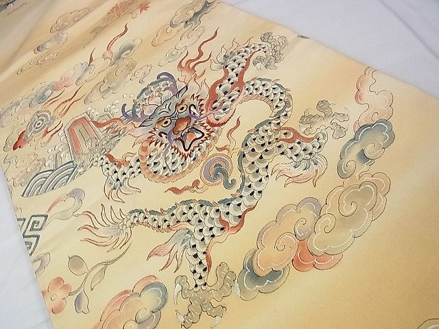 平和屋本店■極上 アンティーク 大正ロマン 丸帯 手刺繍 龍 飛雲 逸品 DZAA0432kh4 - 平和屋