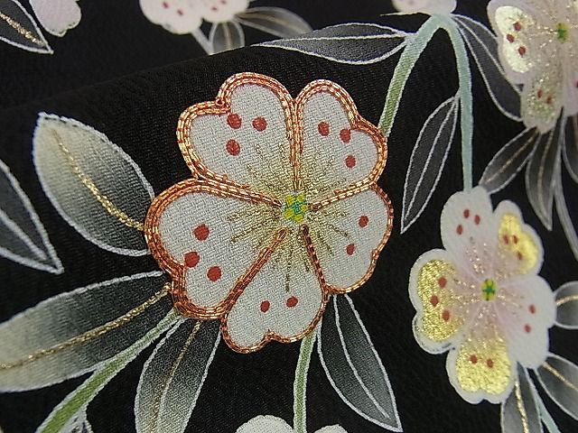 平和屋本店■極上 京友禅の第一人者 松井青々 訪問着 駒刺繍 枝垂れ花 黒地 金彩 逸品 DZAA0482kh4 - 平和屋