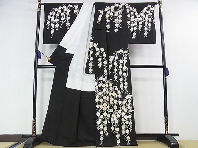 平和屋本店■極上 京友禅の第一人者 松井青々 訪問着 駒刺繍 枝垂れ花 黒地 金彩 逸品 DZAA0482kh4 - 平和屋