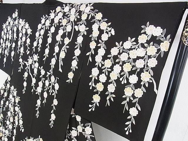 平和屋本店■極上 京友禅の第一人者 松井青々 訪問着 駒刺繍 枝垂れ花 黒地 金彩 逸品 DZAA0482kh4 - 平和屋