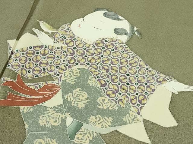 平和屋本店■極上 二代目・由水十久 本加賀友禅 訪問着 童子 梅 青白橡色地 逸品 DZAA0484kh5 - 平和屋