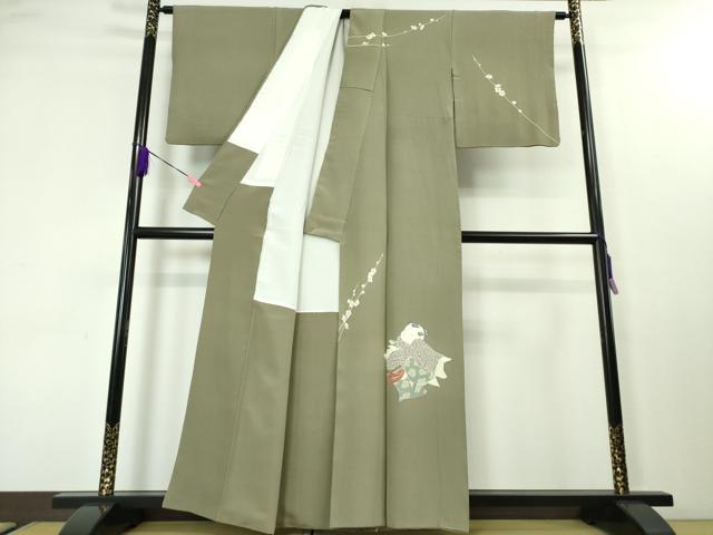 平和屋本店■極上 二代目・由水十久 本加賀友禅 訪問着 童子 梅 青白橡色地 逸品 DZAA0484kh5 - 平和屋