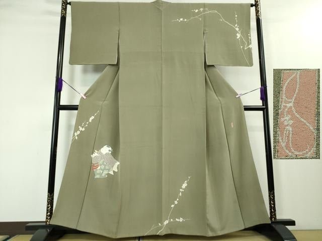 平和屋本店■極上 二代目・由水十久 本加賀友禅 訪問着 童子 梅 青白橡色地 逸品 DZAA0484kh5 - 平和屋