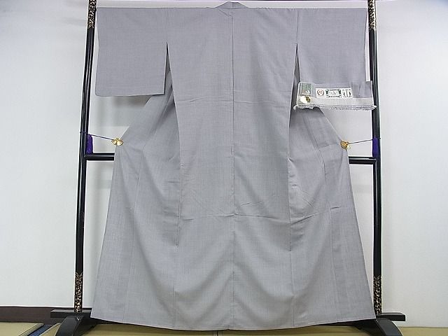 平和屋本店■極上 本場結城紬 重要無形文化財 単衣 色無地 灰青色 奥庄謹製 やまと金ラベル 証紙付き 逸品 DZAA0485kh4 - 平和屋