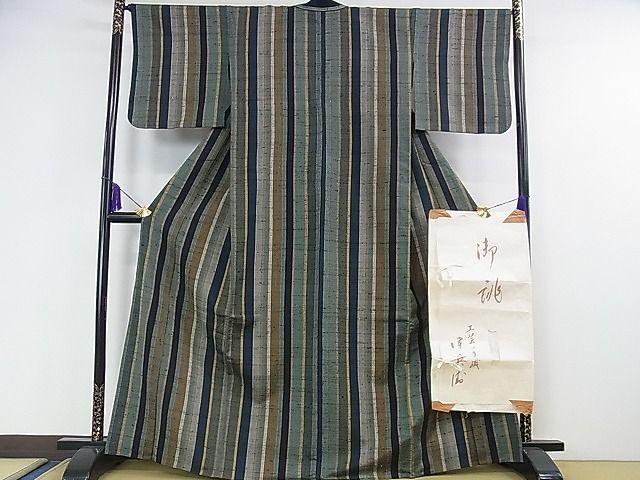 平和屋本店■極上 伊兵衛織 工芸手織 単衣 間道 たとう紙付き 逸品 DZAA0493kh4 - 平和屋